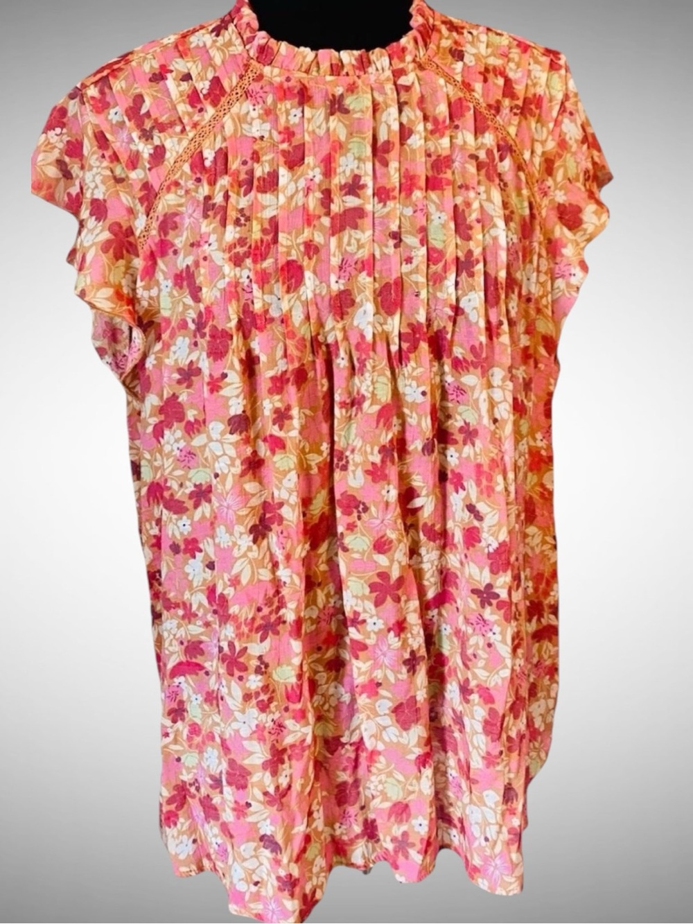 Nanette Lepore Pink Floral Pleated Cap Sleeve Blouse